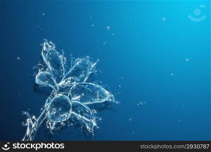 Flower blossom liquid artwork. Flower bud shape made of water with falling drops. Water art collection.