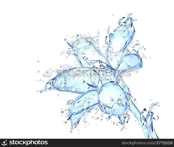 Flower blossom liquid artwork - Flower bud shape made of water with falling drops