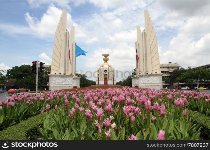 Flower garden near Democracy monument in Bangkok, Thailand