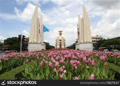 Flower garden near Democracy monument in Bangkok, Thailand