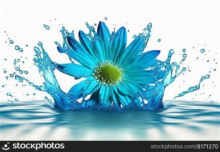 Flower in splashing water. Floral freshness concept with water drops for cosmetic, moisture and self-care packaging. Generated AI. Flower in splashing water. Floral freshness concept with water drops for cosmetic, moisture and self-care packaging. Generated AI.