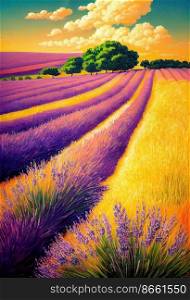 Flower , lavender field canvas like 3d illustrated