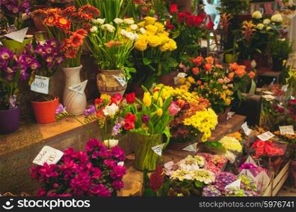 flower market - beautiful fresh flowers in vases for sale. The flower market