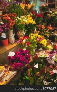flower market - beautiful fresh flowers in vases for sale. The flower market