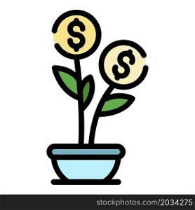 Flower money grow icon. Outline flower money grow vector icon color flat isolated. Flower money grow icon color outline vector