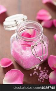 flower salt and rose petals for spa