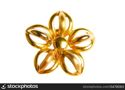 Flower shaped gold earring isolated on white
