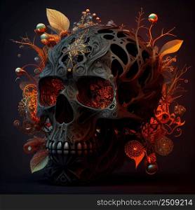 Flower skull illustration. AI generated.