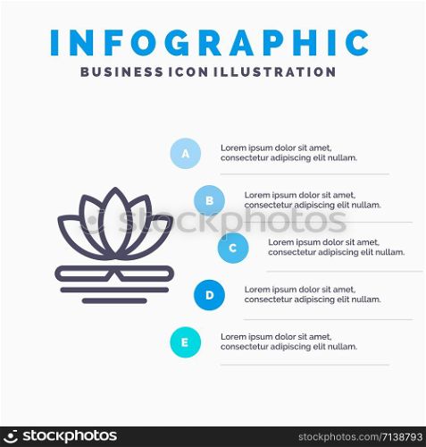 Flower, Spa, Massage, Chinese Line icon with 5 steps presentation infographics Background