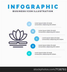 Flower, Spa, Massage, Chinese Line icon with 5 steps presentation infographics Background