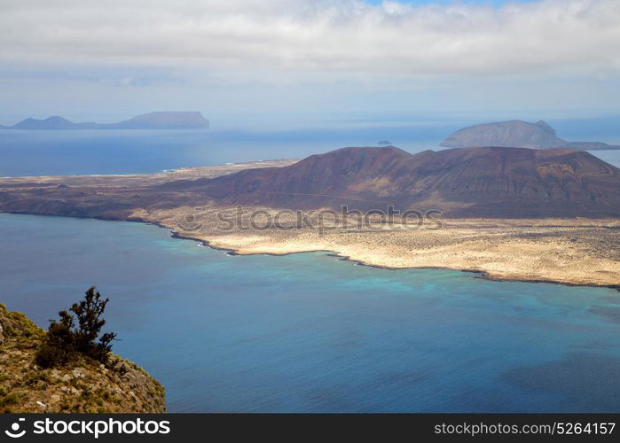 flower spain miramar del rio harbor rock stone sky cloud beach boat yacht water in lanzarote graciosa