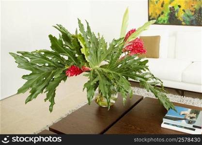 Flower vase on a table in a living room