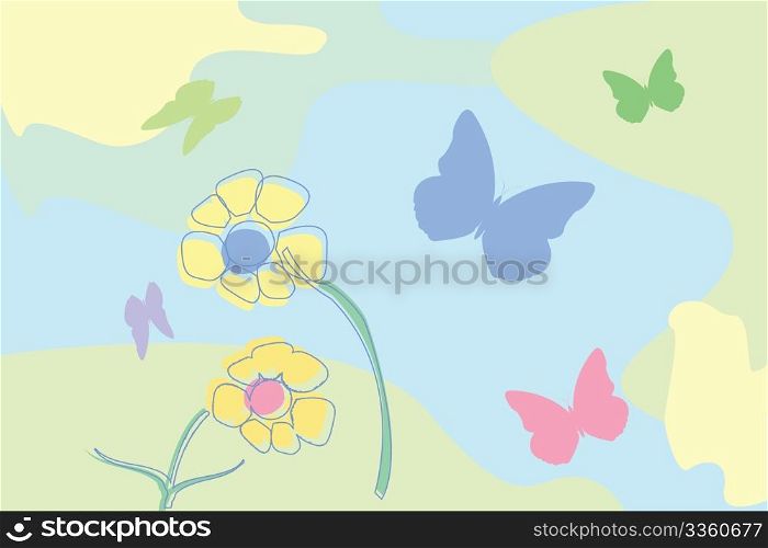 Flowers and butterflly illustration, vector art