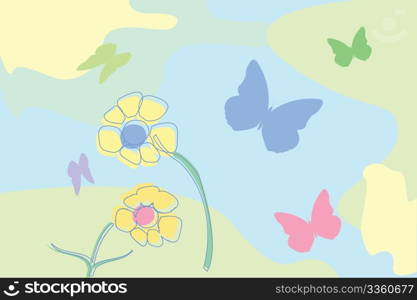 Flowers and butterflly illustration, vector art