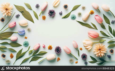 Flowers and Leaves Isolated On a White Background with Copy Space