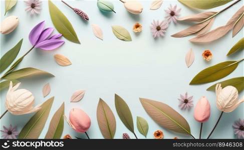 Flowers and Leaves Isolated On White Background