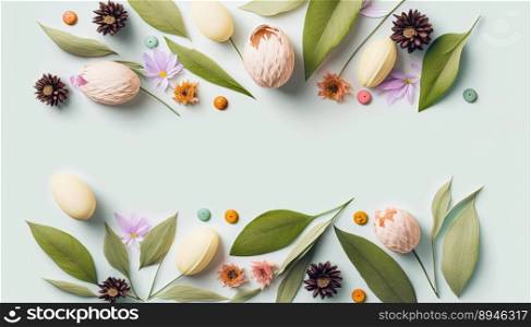Flowers and Leaves Isolated On White Background with Empty Space