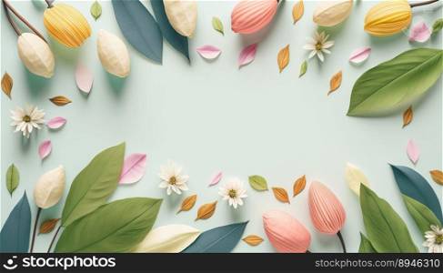 Flowers and Leaves On White Background