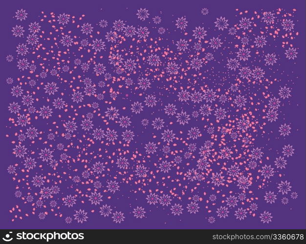 Flowers and leves on purple background
