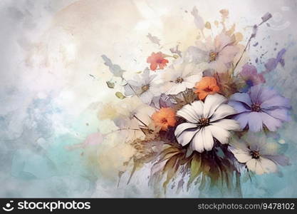 Flowers drawn in pastel colors, beautiful floral bouquet Generative AI. Flowers drawn in pastel colors, beautiful floral bouquet. Generative AI