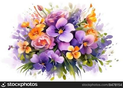 Flowers drawn in pastel colors, beautiful floral bouquet. Generative AI