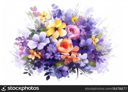 Flowers drawn in pastel colors, beautiful floral bouquet. Generative AI