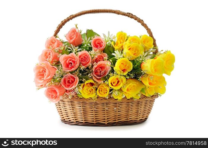 flowers in basket isolate on white background