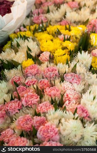 Flowers in several colors. The bouquet was tied to the sale. Colorful flowers. The flower market.