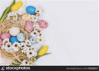 flowers near eggs nest. Resolution and high quality beautiful photo. flowers near eggs nest. High quality beautiful photo concept