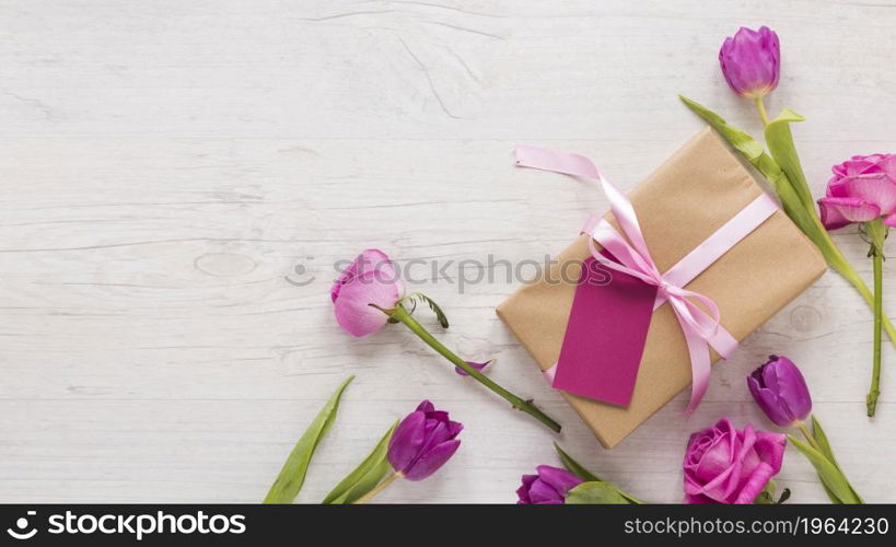 flowers with gift box light table. High resolution photo. flowers with gift box light table. High quality photo