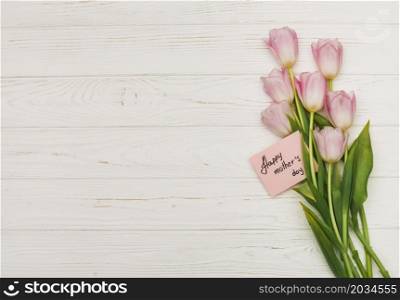 flowers with happy mothers day card table