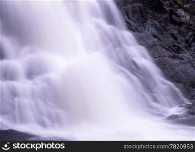 Flowing water from mountain waterfall