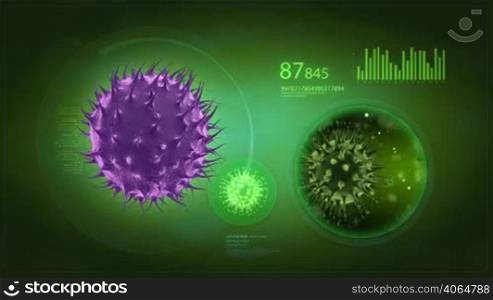 Flu and bacteria medical display concept on green background