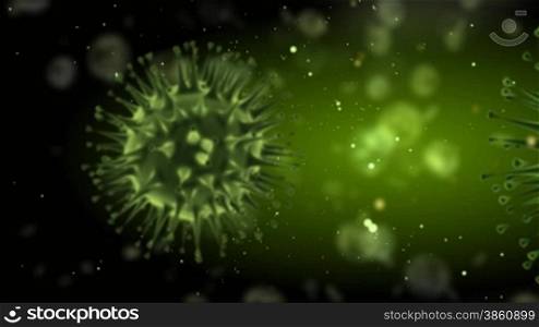 Flu virus closeup on green with bacteria background