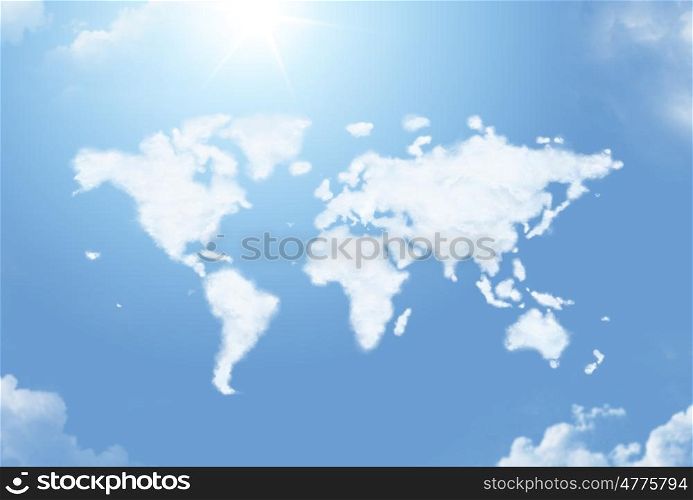Fluffy cloud in the shape of the world map