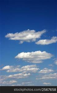 Fluffy clouds in blue sky.