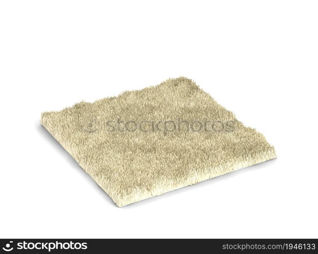 Fluffy square rug. 3d illustration isolated on white background. Wool carpet