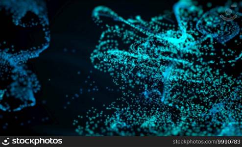 Fluid blue and green particles flowing beautiful with depth of field abstract background