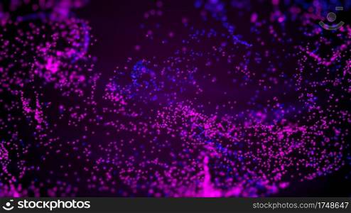 Fluid blue and purple particles flowing beautiful with depth of field abstract background
