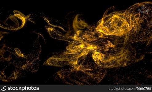 Fluid gold color particles flowing beautiful with depth of field abstract background