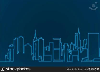 Fluorescent city image on a dark blue background