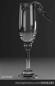 flute glass 3D illustration on dark background