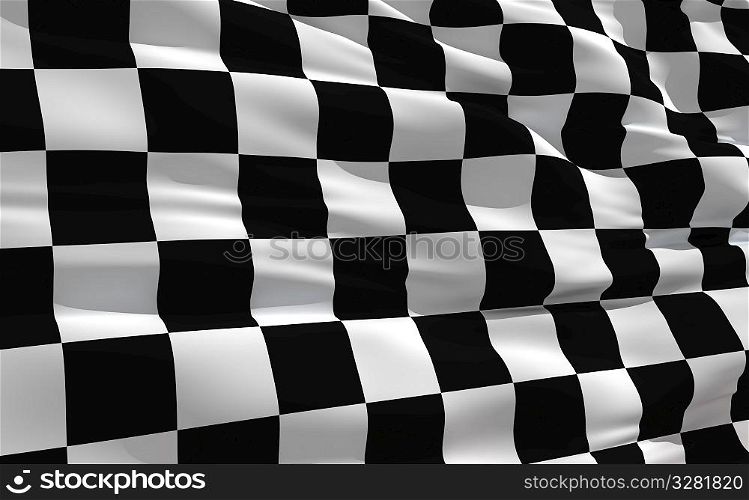 Fluttering checkered flag on the wind