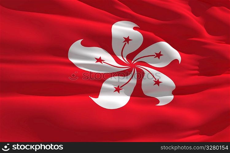 Fluttering flag of Hong Kong on the wind