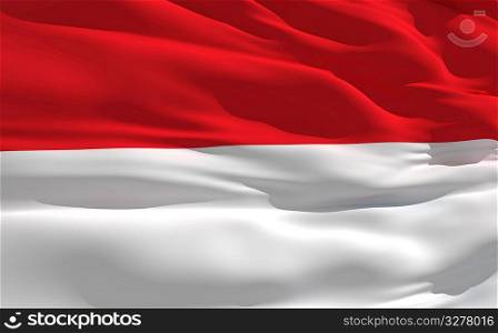Fluttering flag of Indonesie on the wind