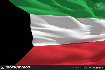 Fluttering flag of Kuwait on the wind