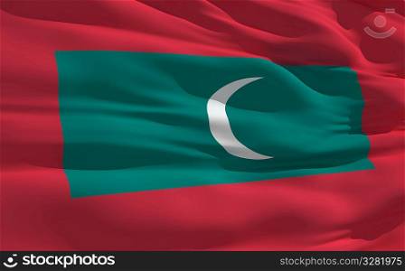 Fluttering flag of Maldives on the wind