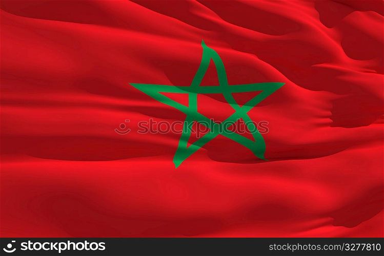 Fluttering flag of Maroc on the wind