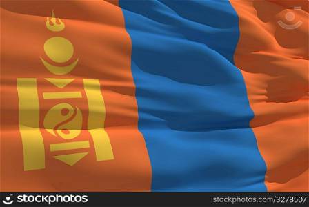 Fluttering flag of Mongolia on the wind