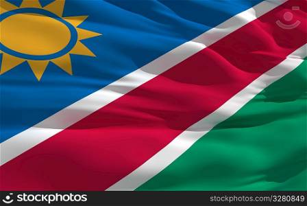 Fluttering flag of Namibia on the wind